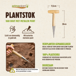 Houten plantstok met metalen punt voor gemakkelijk verplanten – stevig en plasticvrij