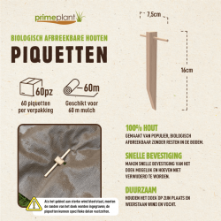 60 Biologisch afbreekbare Populierenhouten palen – Natuurlijke mulchdoek bevestiging (±60 m)